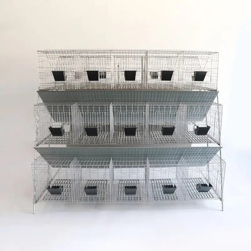 3-Tier Hot Galvanized Commercial Rabbit Cage With Manure Trough Plastic Feeder Intensive Meat Rabbit Breeding Cage Lefeng LF-R03