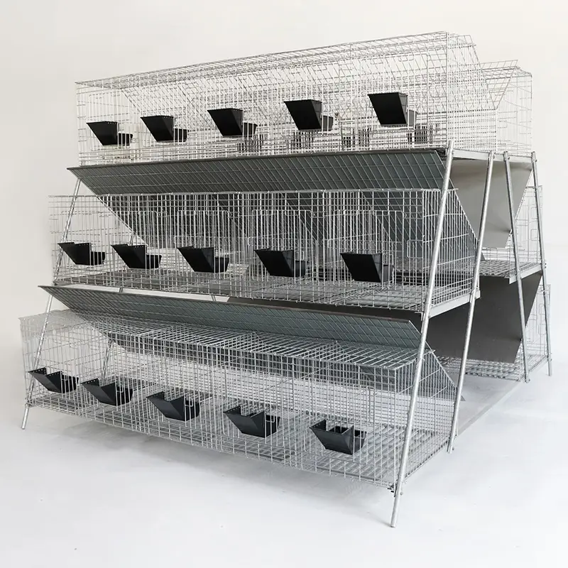 Hot dip galvanized three-layer 30 position stepped commercial fattening rabbit cage