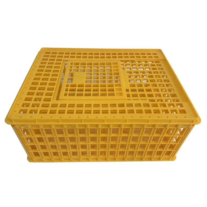 Heavy Duty Yellow Plastic Poultry Transport Crate Ventilated Plastic Chicken Cage For Live Chicken Duck Goose Transport Lefeng LF-PTC01