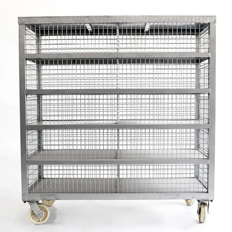 5-Tier Mobile Poultry Transport Cage | Stainless Steel Chicken Transfer Cart