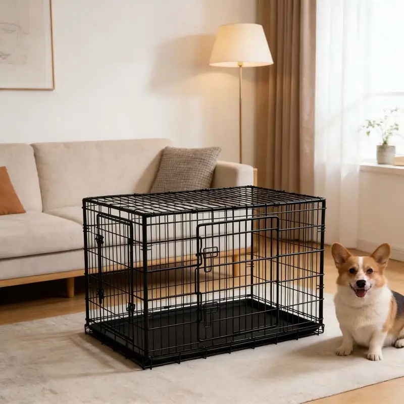 Foldable metal dog cage