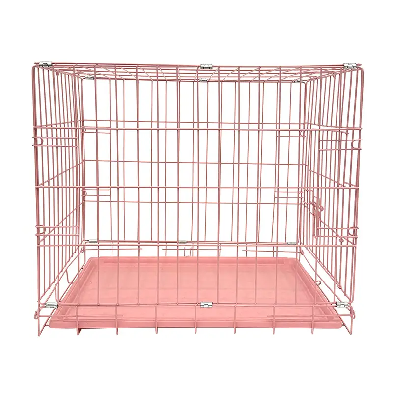 Pink color folding dog cage