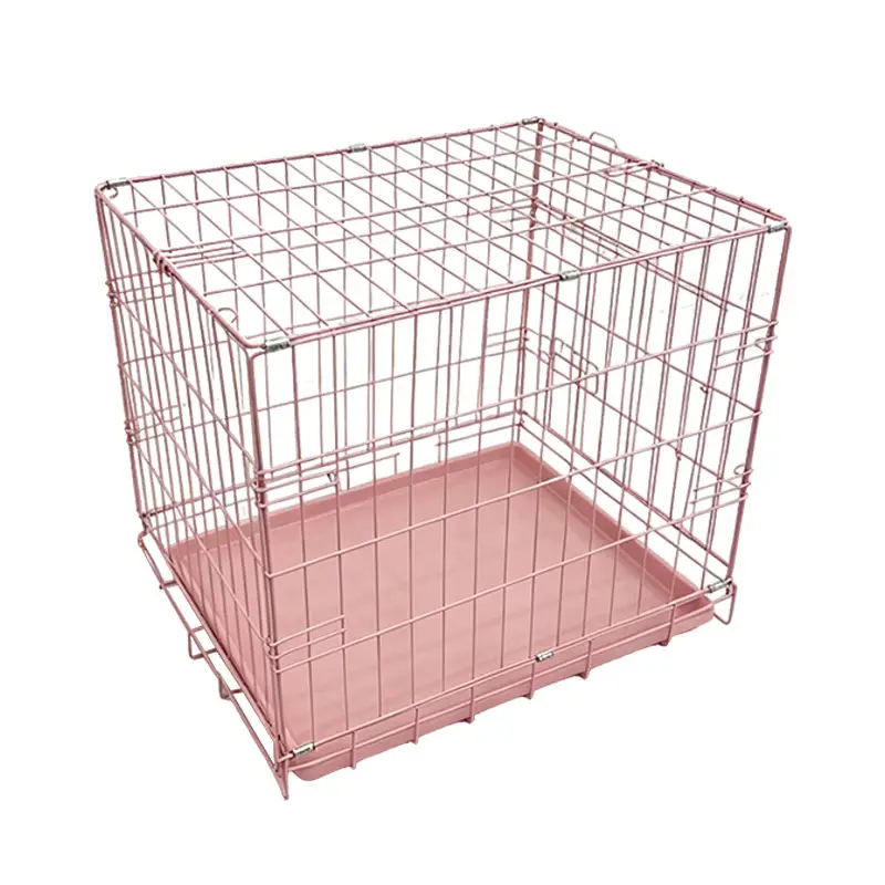 Pink color folding dog cage