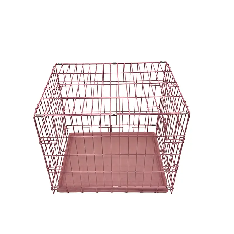 Pink color folding dog cage