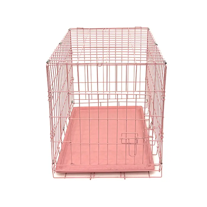 Pink color folding dog cage