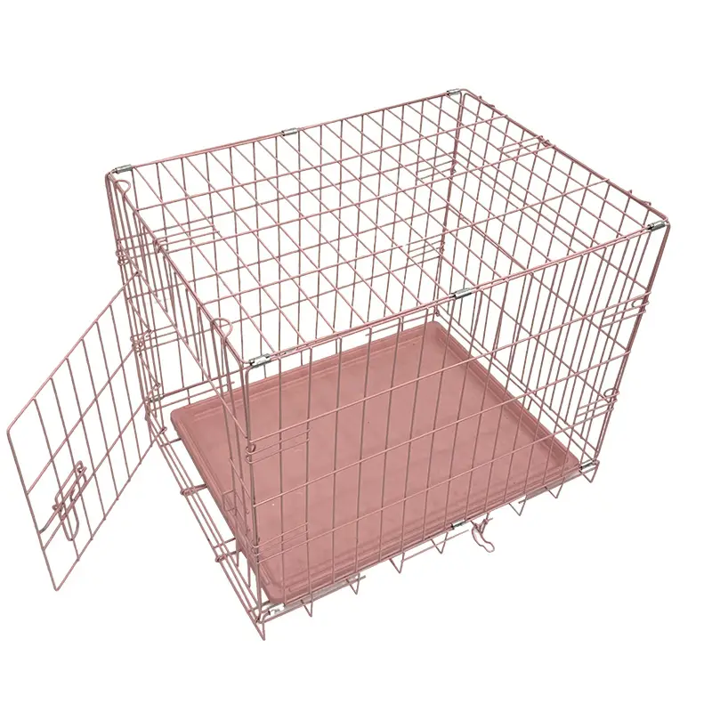 Pink color folding dog cage