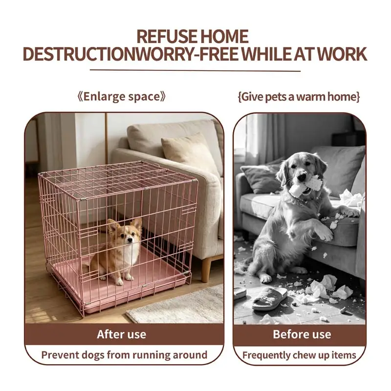 Pink color folding dog cage
