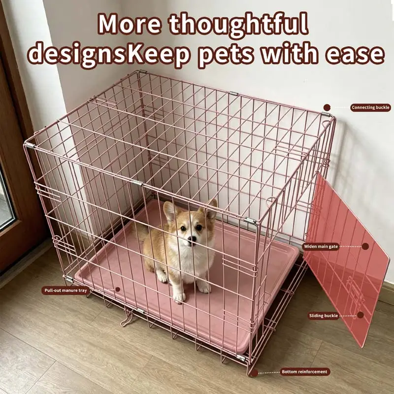 Pink color folding dog cage