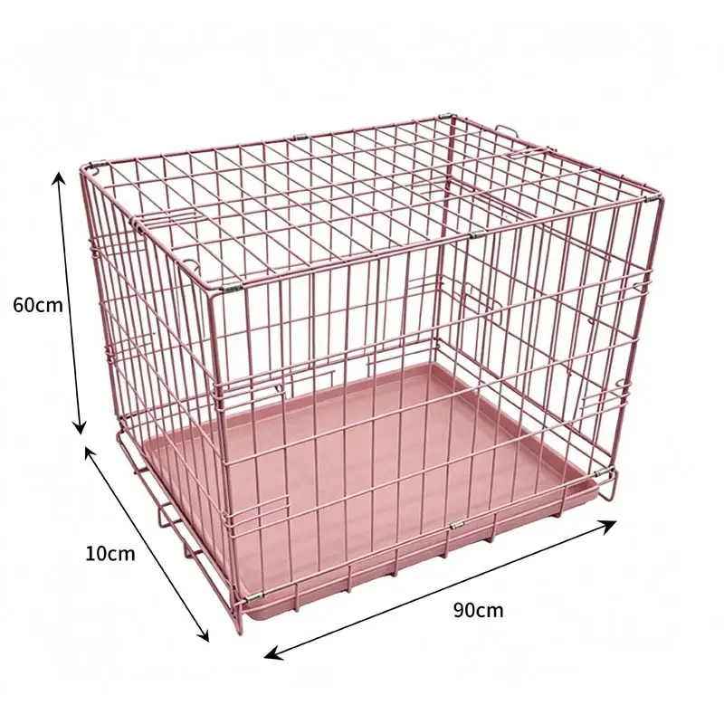 Pink color folding dog cage