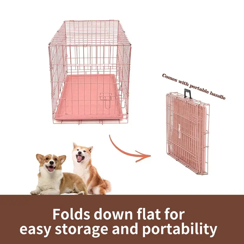 Pink color folding dog cage
