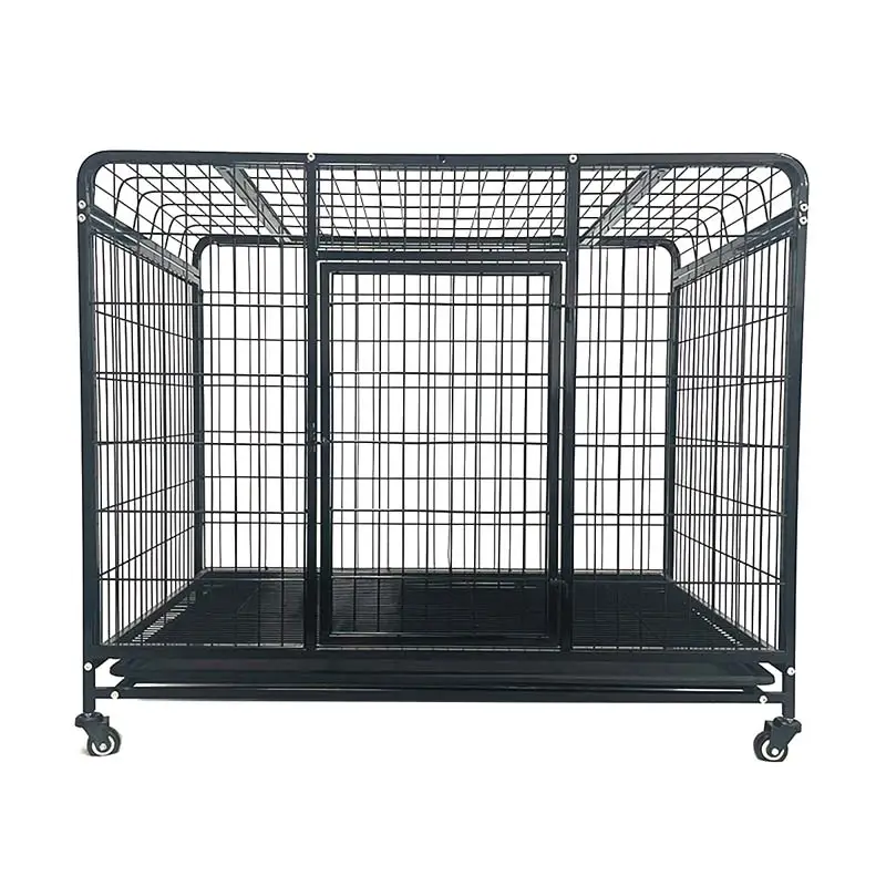 Factory Price Round Top Square Frame Wire Foldable Dog Cage 38/42/46 Inch Rolling Pet Kennel For Medium Large Dog Manufacturer