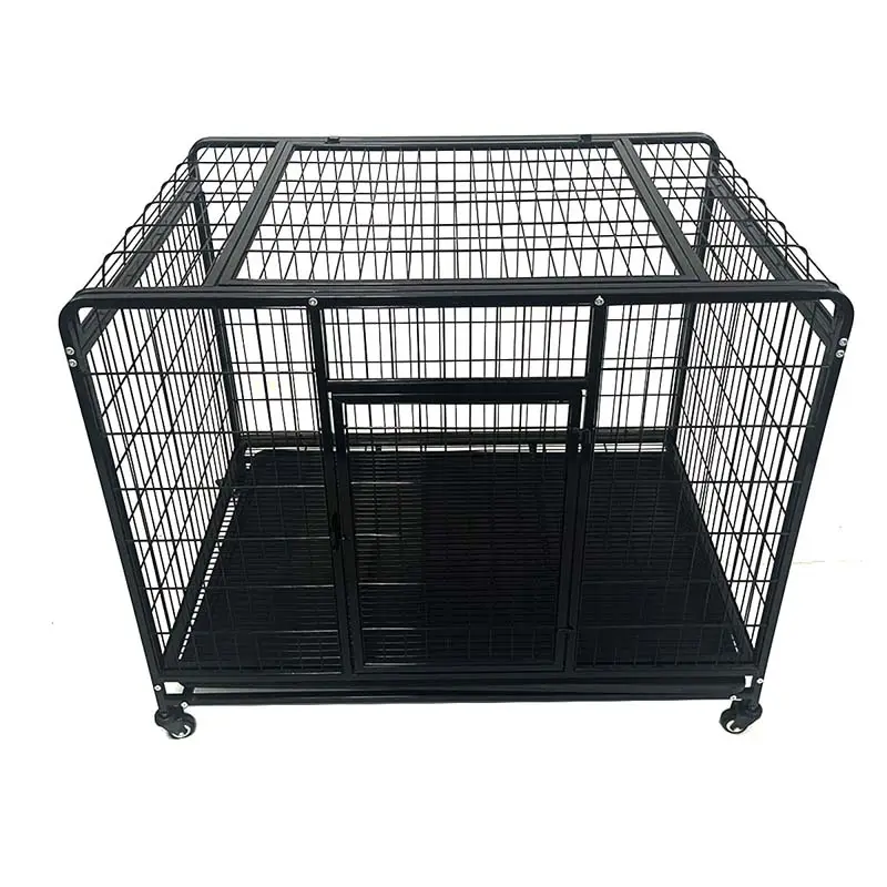 Factory Price Round Top Square Frame Wire Foldable Dog Cage 38/42/46 Inch Rolling Pet Kennel For Medium Large Dog Manufacturer