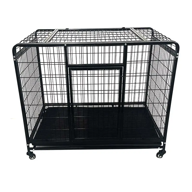 Factory Price Round Top Square Frame Wire Foldable Dog Cage 38/42/46 Inch Rolling Pet Kennel For Medium Large Dog Manufacturer