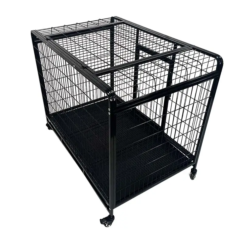 Factory Price Round Top Square Frame Wire Foldable Dog Cage 38/42/46 Inch Rolling Pet Kennel For Medium Large Dog Manufacturer