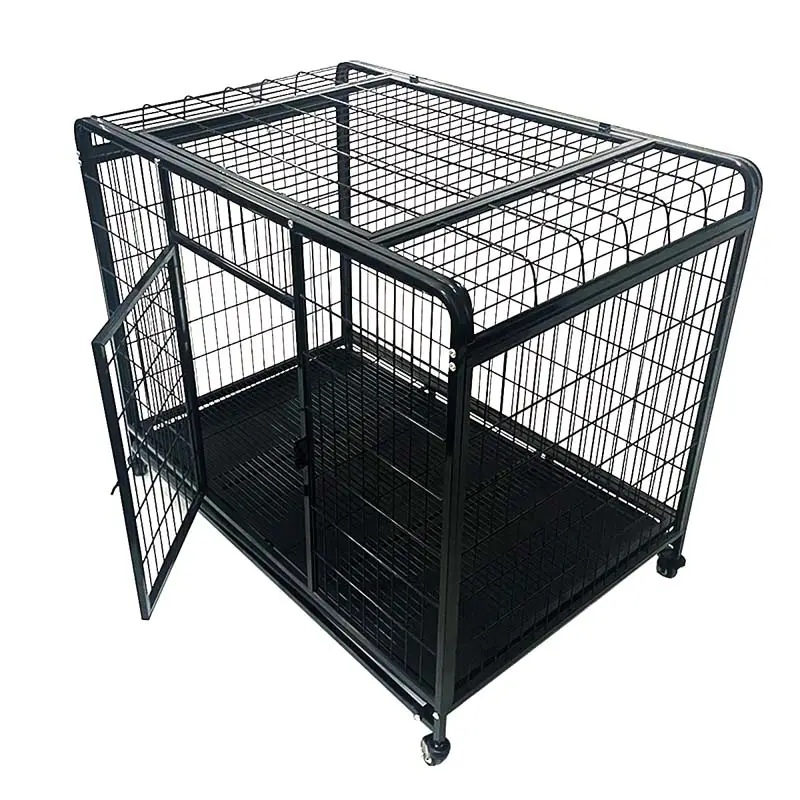 Factory Price Round Top Square Frame Wire Foldable Dog Cage 38/42/46 Inch Rolling Pet Kennel For Medium Large Dog Manufacturer