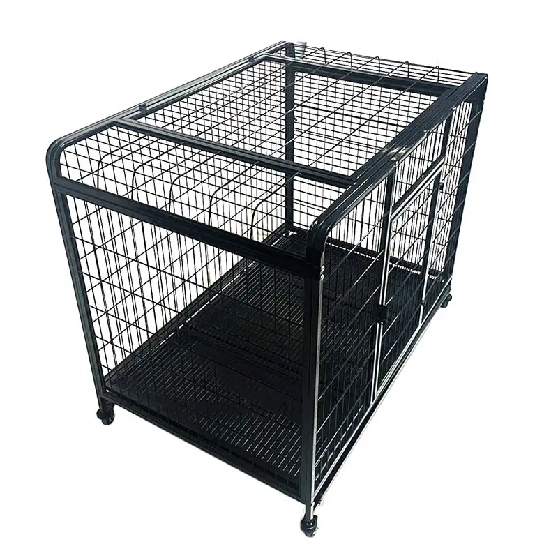 Factory Price Round Top Square Frame Wire Foldable Dog Cage 38/42/46 Inch Rolling Pet Kennel For Medium Large Dog Manufacturer