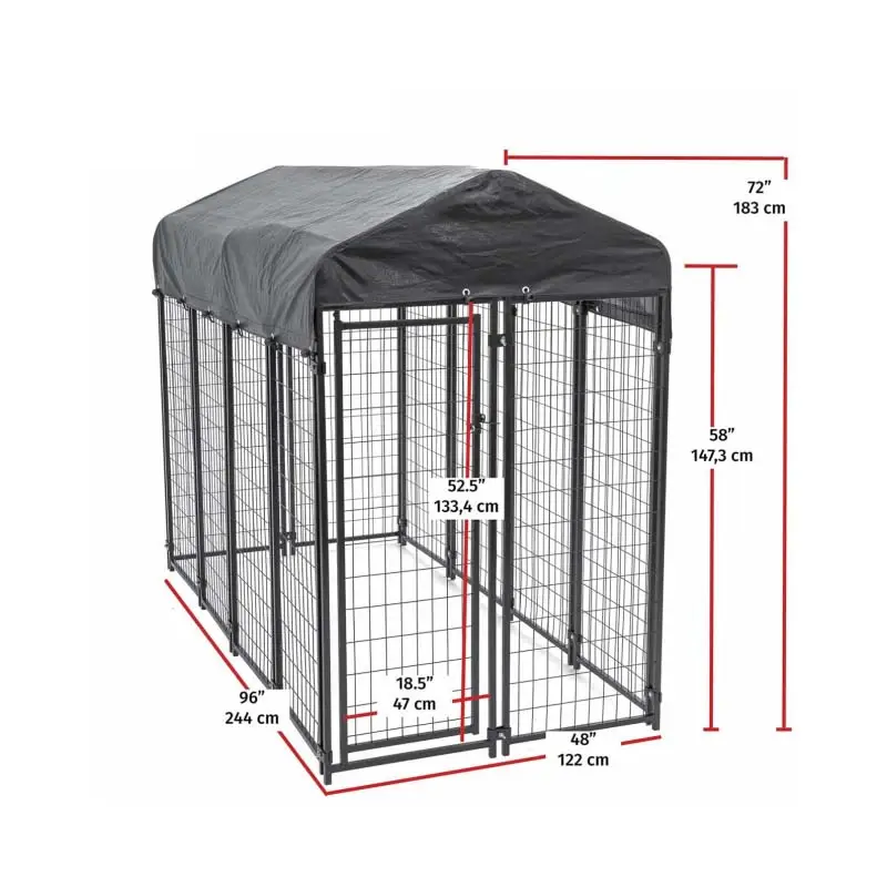 Factory Price 240x122x183CM Outdoor Square Tube Dog Kennel with Waterproof Roof Large Heavy Duty Pet Run Cage Manufacturer