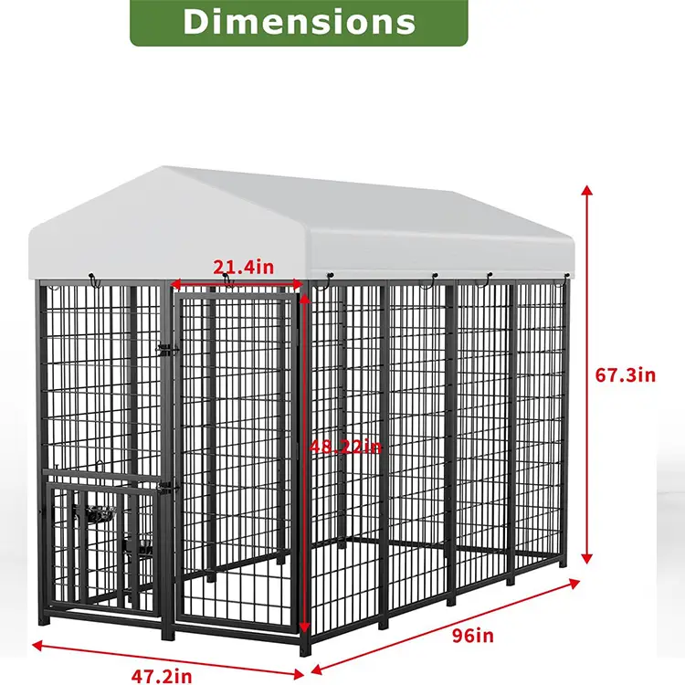 Factory Price 240x122x183CM Outdoor Square Tube Dog Kennel with Waterproof Roof Large Heavy Duty Pet Run Cage Manufacturer