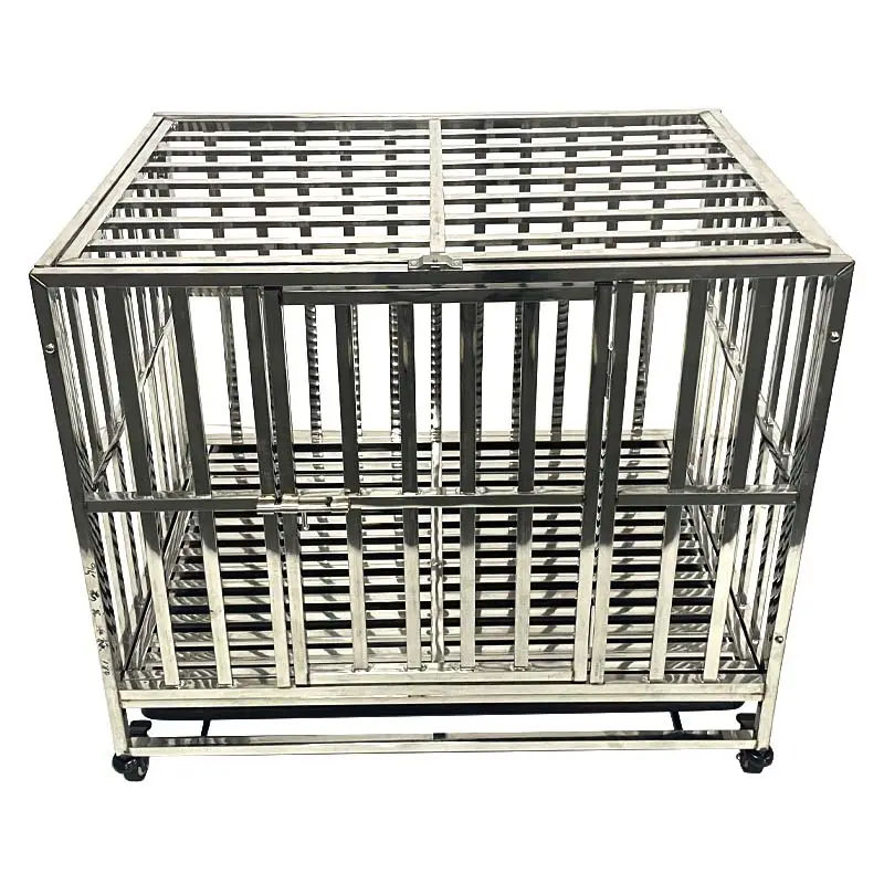 Stainless Steel Dog Crate With Lockable Rolling Casters Pull-out Waste Tray Heavy Duty Indoor Pet Dog Cage Lefeng LF-SS-D01 