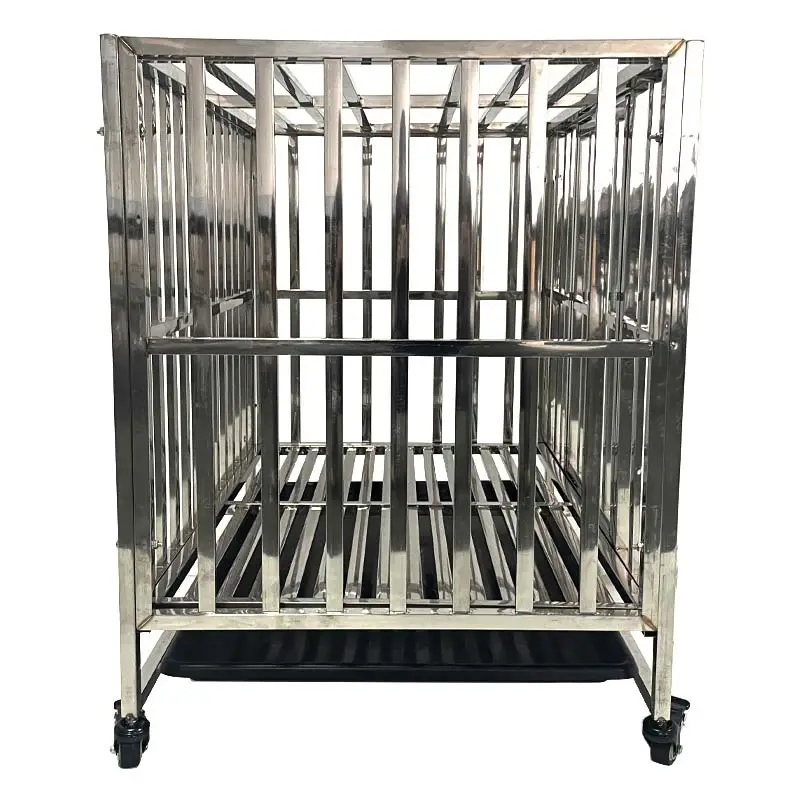 Stainless Steel Dog Crate With Lockable Rolling Casters Pull-out Waste Tray Heavy Duty Indoor Pet Dog Cage Lefeng LF-SS-D01 