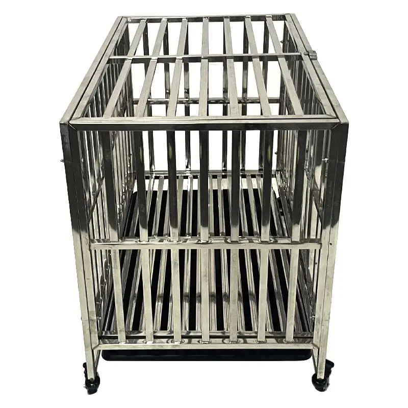 Stainless Steel Dog Crate With Lockable Rolling Casters Pull-out Waste Tray Heavy Duty Indoor Pet Dog Cage Lefeng LF-SS-D01 