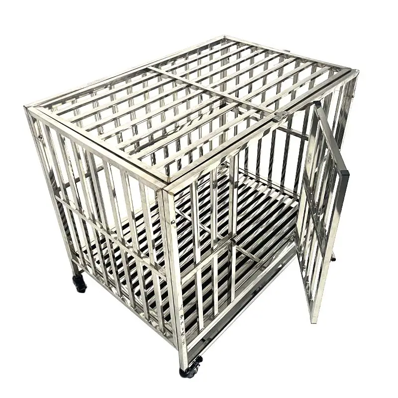 Stainless Steel Dog Crate With Lockable Rolling Casters Pull-out Waste Tray Heavy Duty Indoor Pet Dog Cage Lefeng LF-SS-D01 