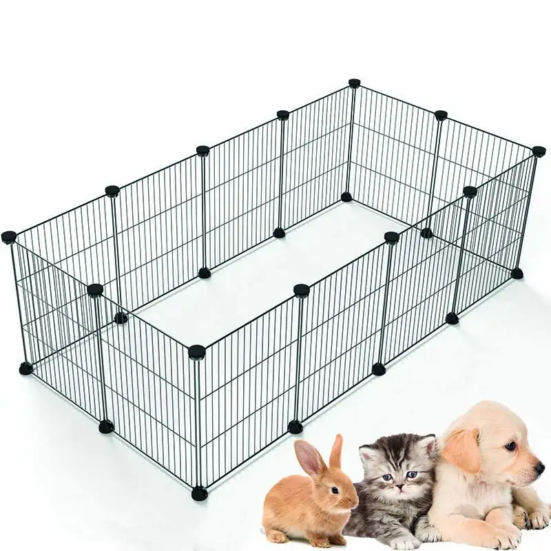 DIY Small Pet Cage 8 Panels Black Metal Wire Fence Customizable Rabbit Cat Puppy Guinea Pig Playpen Lefeng LF-DIY08