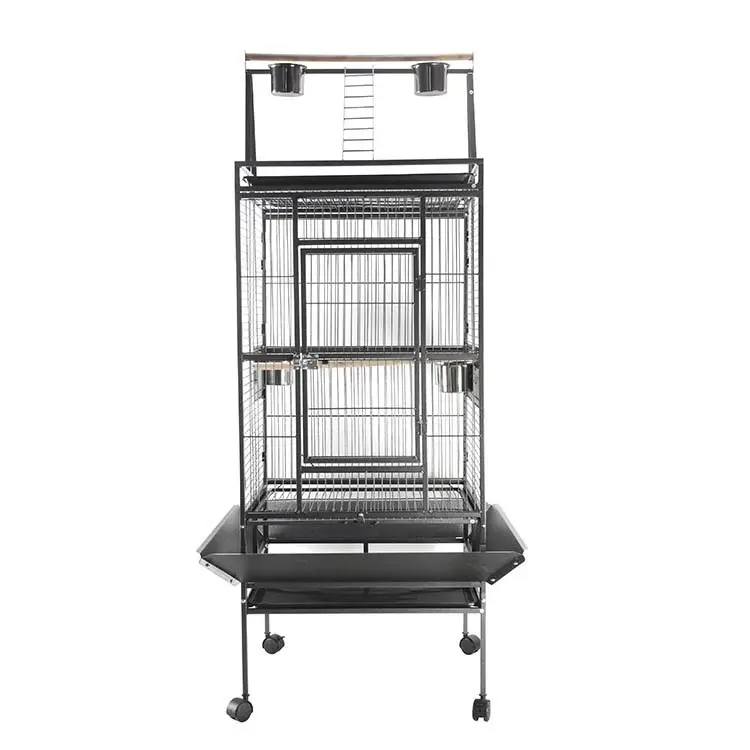 Tall Metal Parrot Cage With Top Play Stand Rolling Mobile Base Pull-out Waste Tray Perch Feeders Large Indoor Bird Cage For Macaw Cockatoo Conure Lefeng LF-BC02