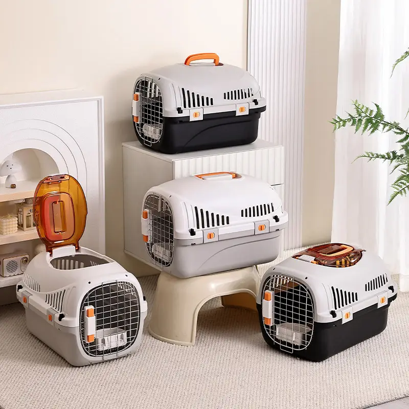 Portable Airline-Approved Pet Carrier, Hard-Sided Cat Dog Travel Cage with Top Handle & Ventilation