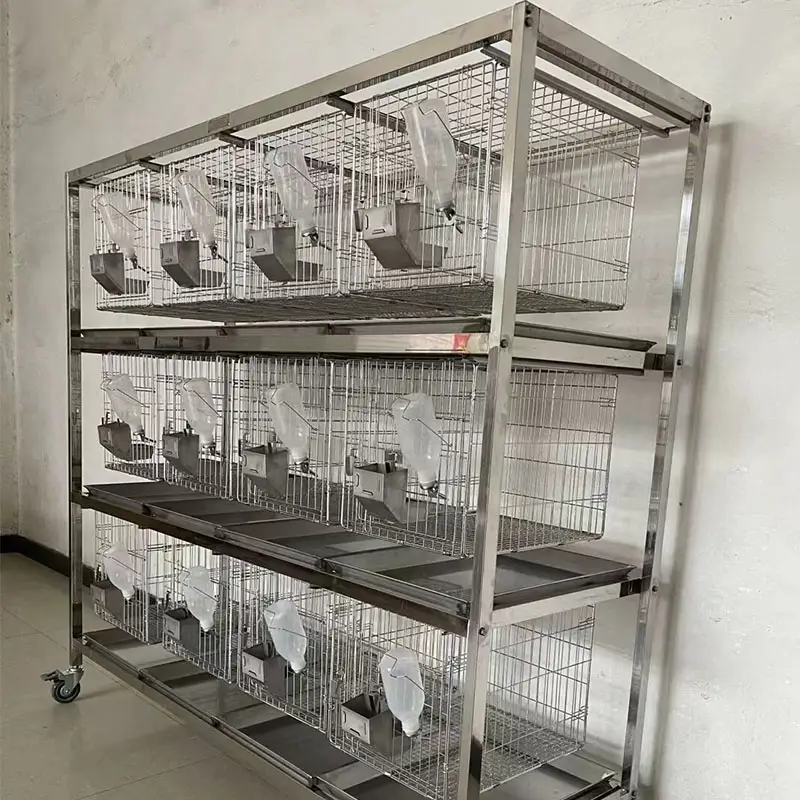 3-Tier Stainless Steel Laboratory Rabbit Cage Rack, 12-Breeding Dry Keep Bunny Cage with Casters