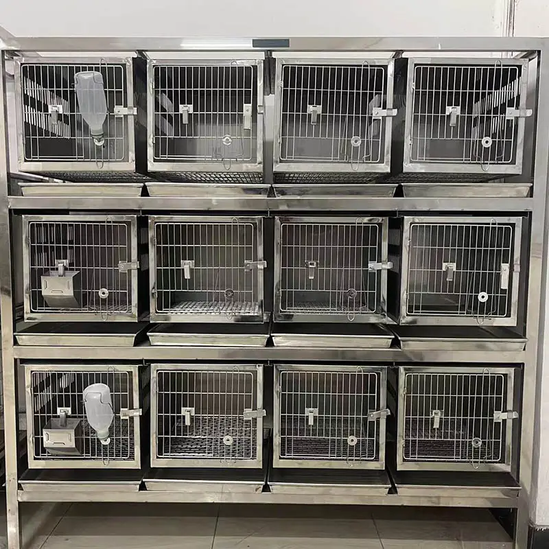3-Tier Stainless Steel Laboratory Flush Rabbit Cage Rack, 12-Cage Auto-Clean Bunny Housing System