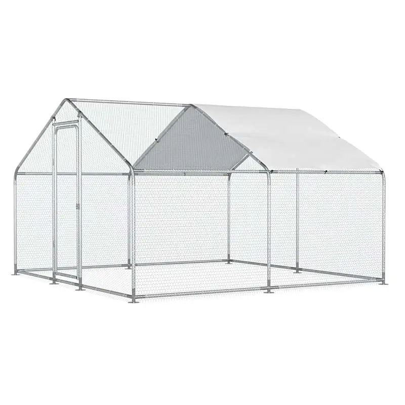 Large Walk-in Chicken Run, Galvanized Steel Chicken Coop with Waterproof Cover, Outdoor Poultry Cage for Backyard