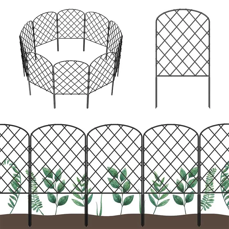 Black Metal Garden Fence Panels, Decorative Lattice Edging for Yard, Flower Bed, Outdoor Pathway