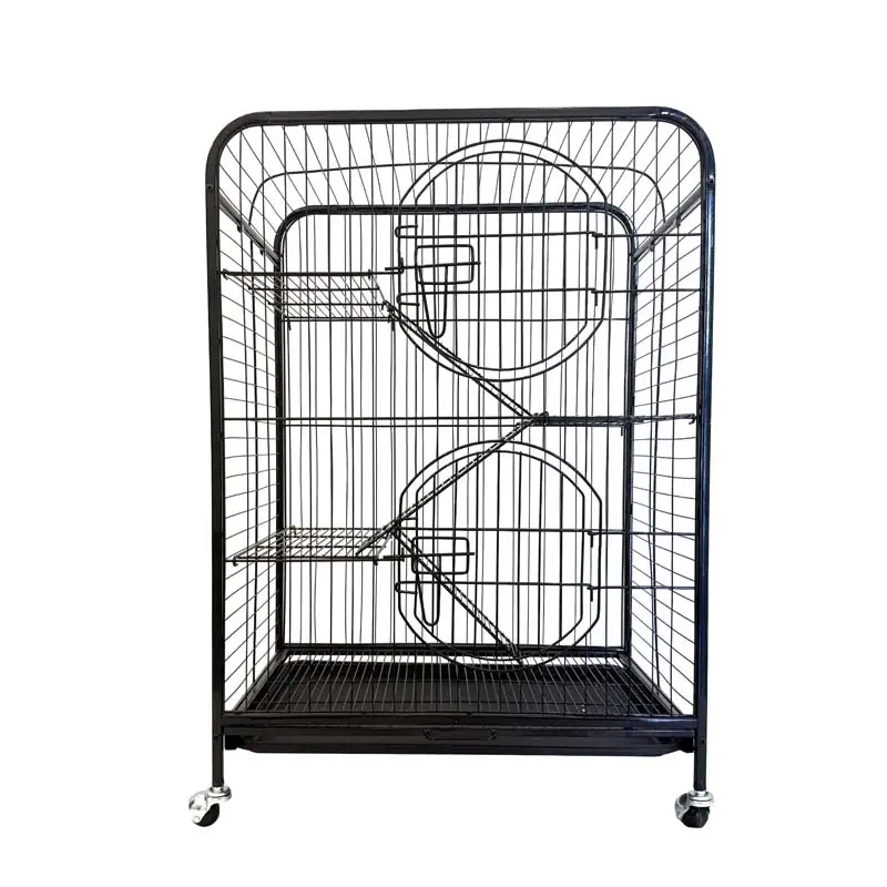 Black 3-Tier Metal Wire Cat Cage Large Indoor Pet House with Rolling Casters Platform Ramp Tray